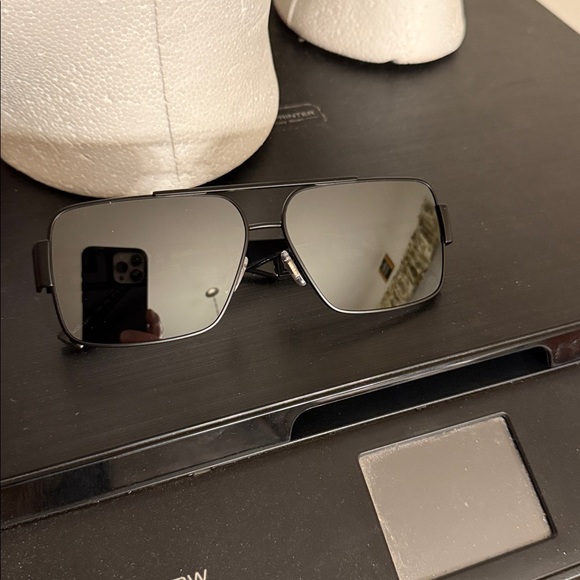 Versace VE2290 Black Square Aviator Sunglasses with Greca Temple mirrored lens main image 12